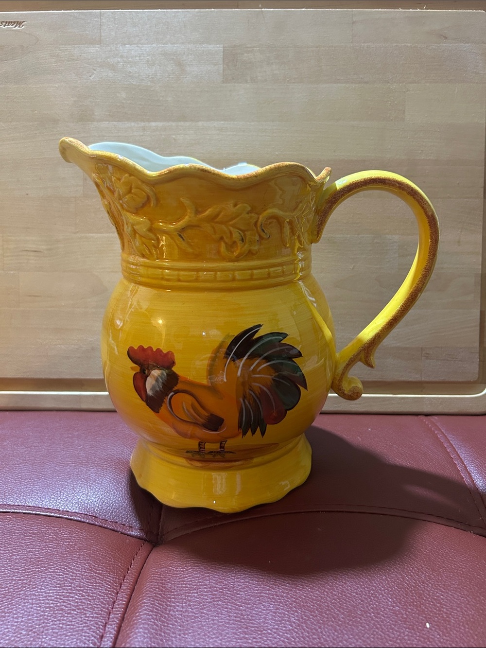 Yellow Rooster Ceramic Pitcher by